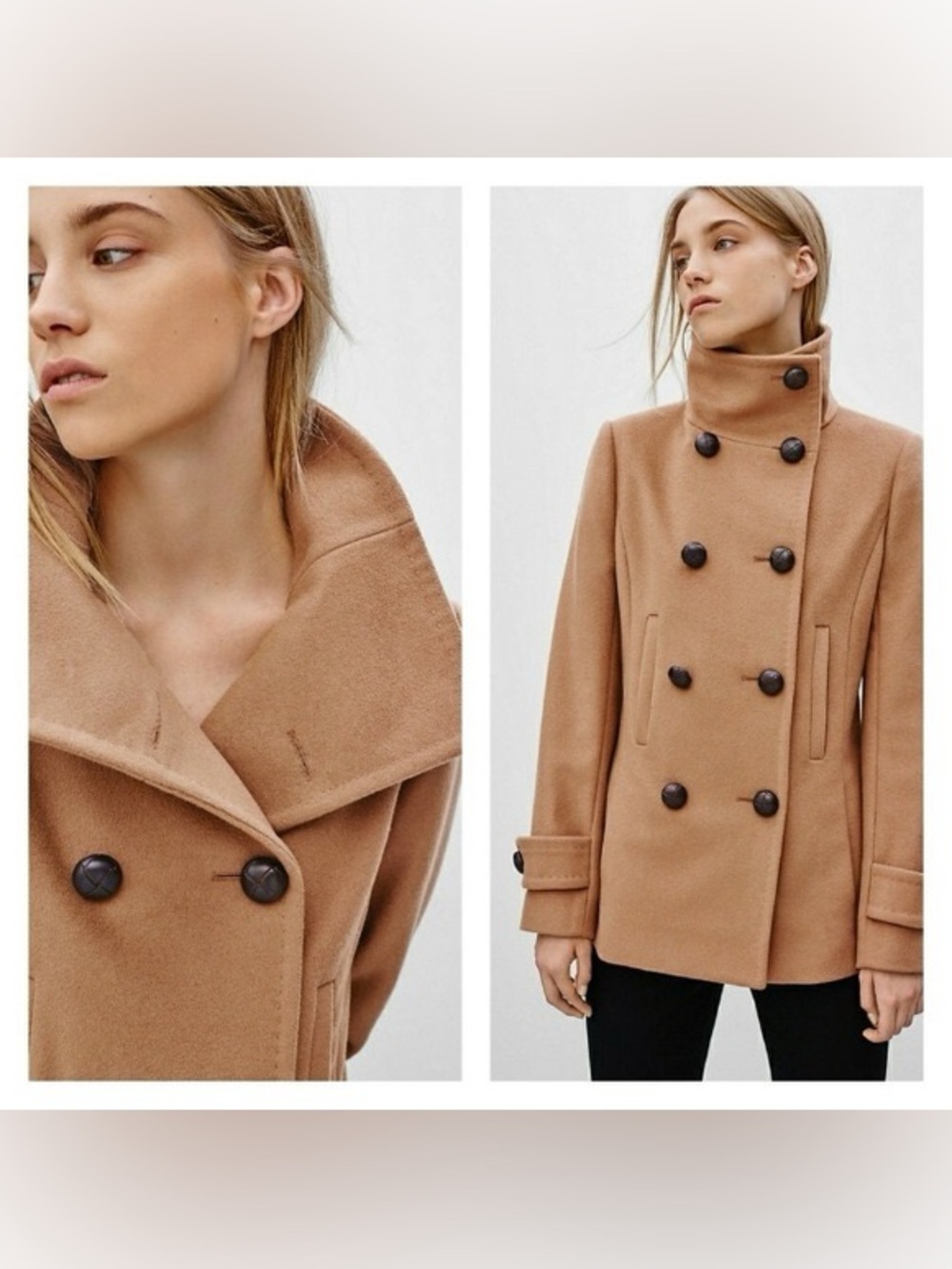 BABATON ARITZIA Howell Cashmere Wool Camel Funnel-Neck Peacoat Jacket Coat SMALL
